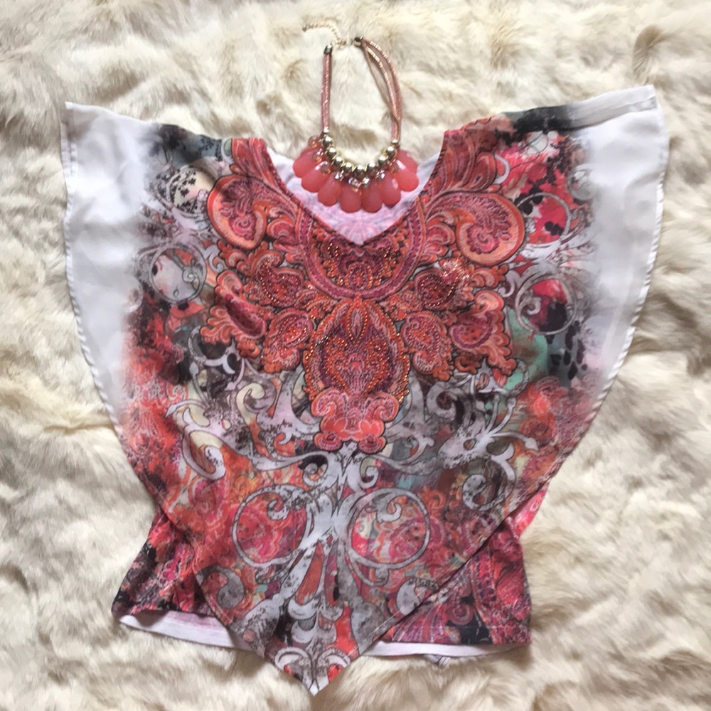 DRESSBARN CORAL TOP WITH BEADING!